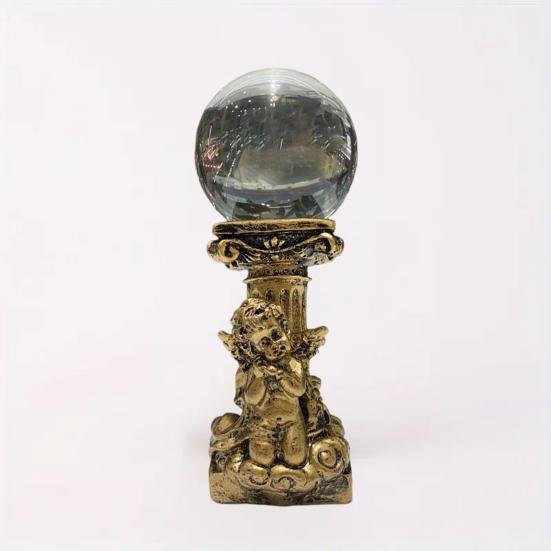 Crystal Ball Stand Resin Ornament Retro Roman Column with Angel Relief Decorative Display