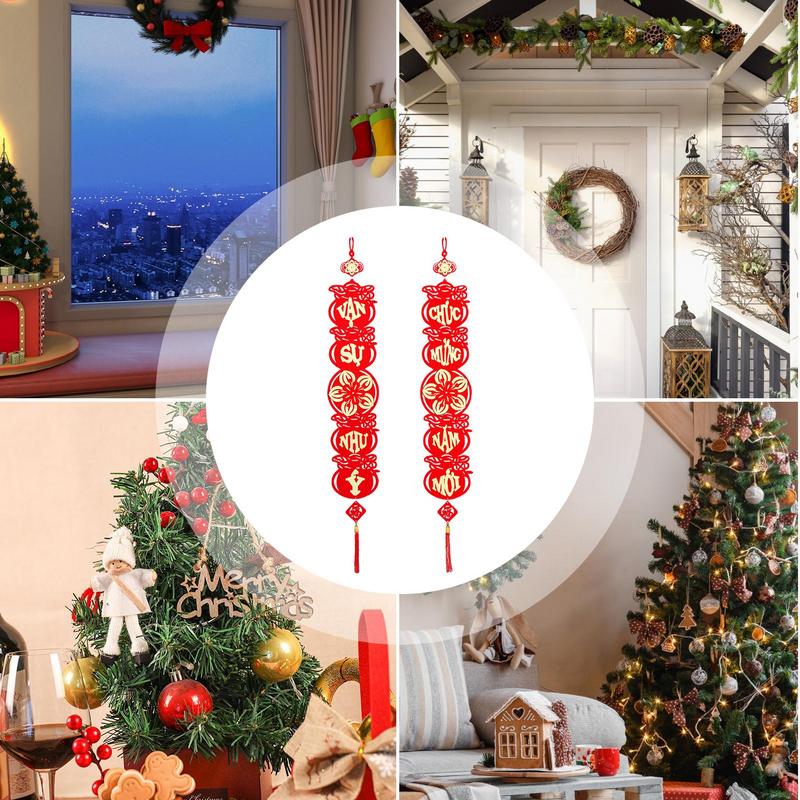 Vietnamese Lunar New Year Decoration Couplets New Year Red Knot Tassel Couplets Ornaments Spring Wall Ornaments for Asian Lunar