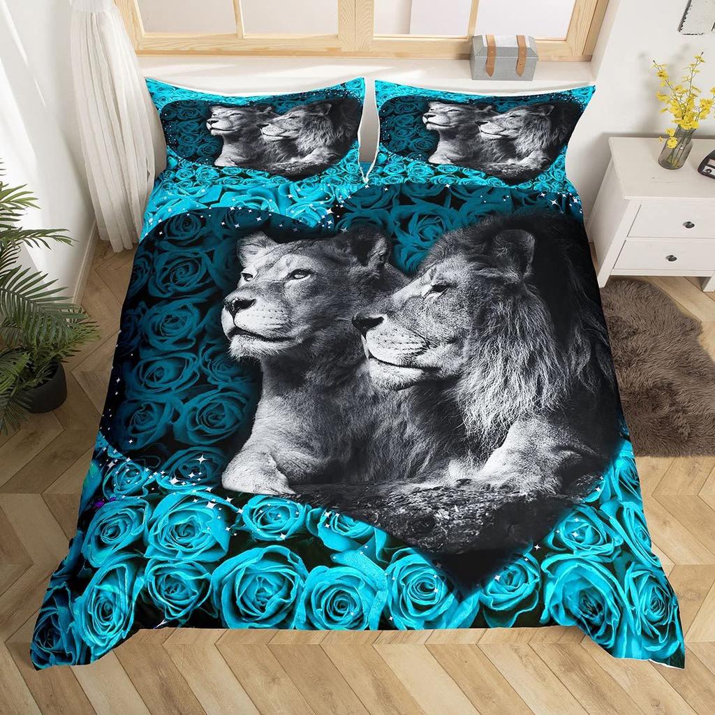 3D Lion Pattern Digital Printing Three-Piece Set Animal Duvet Cover Bed Sheet Bedding
