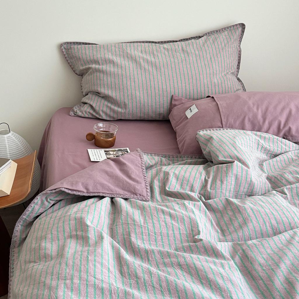 Yarn-Dyed Washed Cotton, Pure Cotton 100% Cotton Striped Quilt Cover Bed Sheet Dormitory