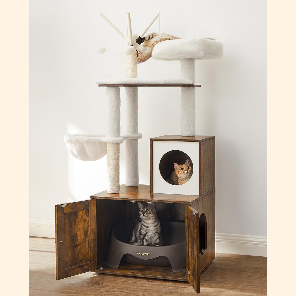 FEANDREA PCT113X01 Cat Scratching Post with Litter Tray Vintage Brown