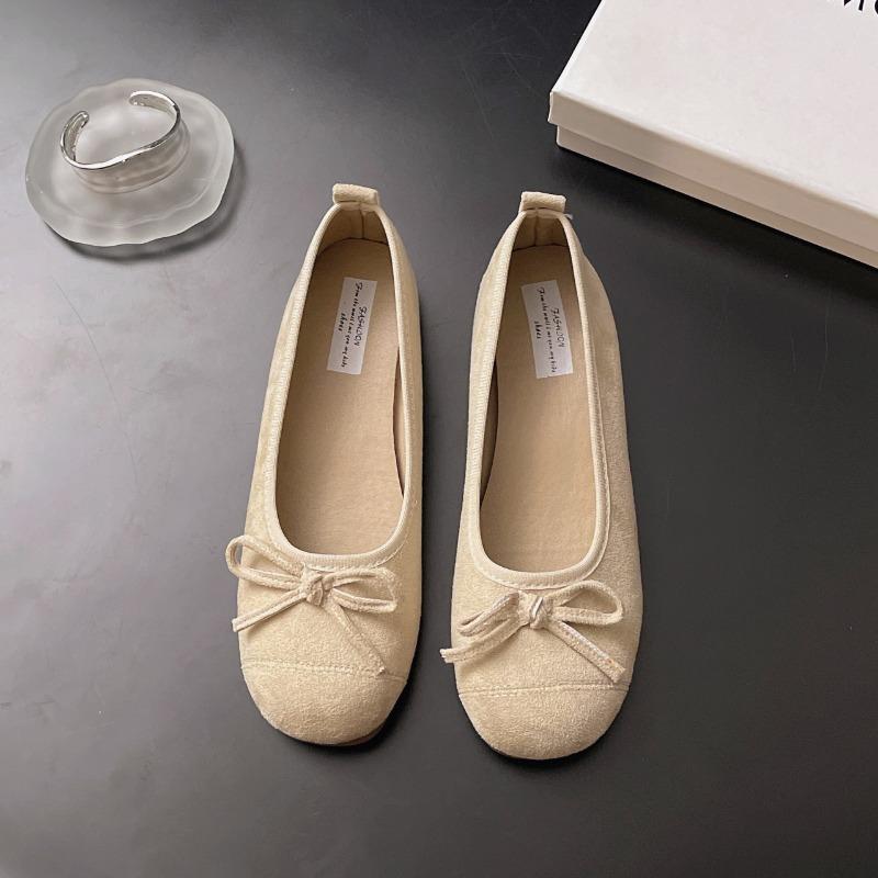inner height-increasing shoes suede ballet single shoes women's new spring and autumn bow red shoes