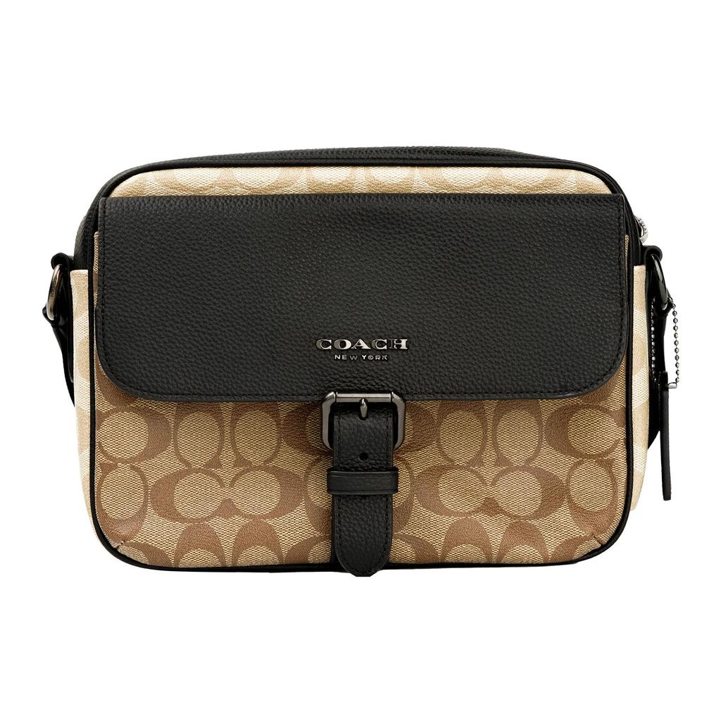 Coach Hudson 23 Classic Monogram Zipper Closure Flap Bag Coated Canvas And Natural Goose Soft Stone Grain Leather Crossbody Bag Small C6080-QBT5K