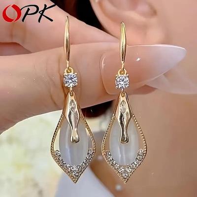 Women's Rhombus and Cubic Zirconia Earrings, Unique Design, Elegant Long Drop Earrings, Evening Jewelry… More
