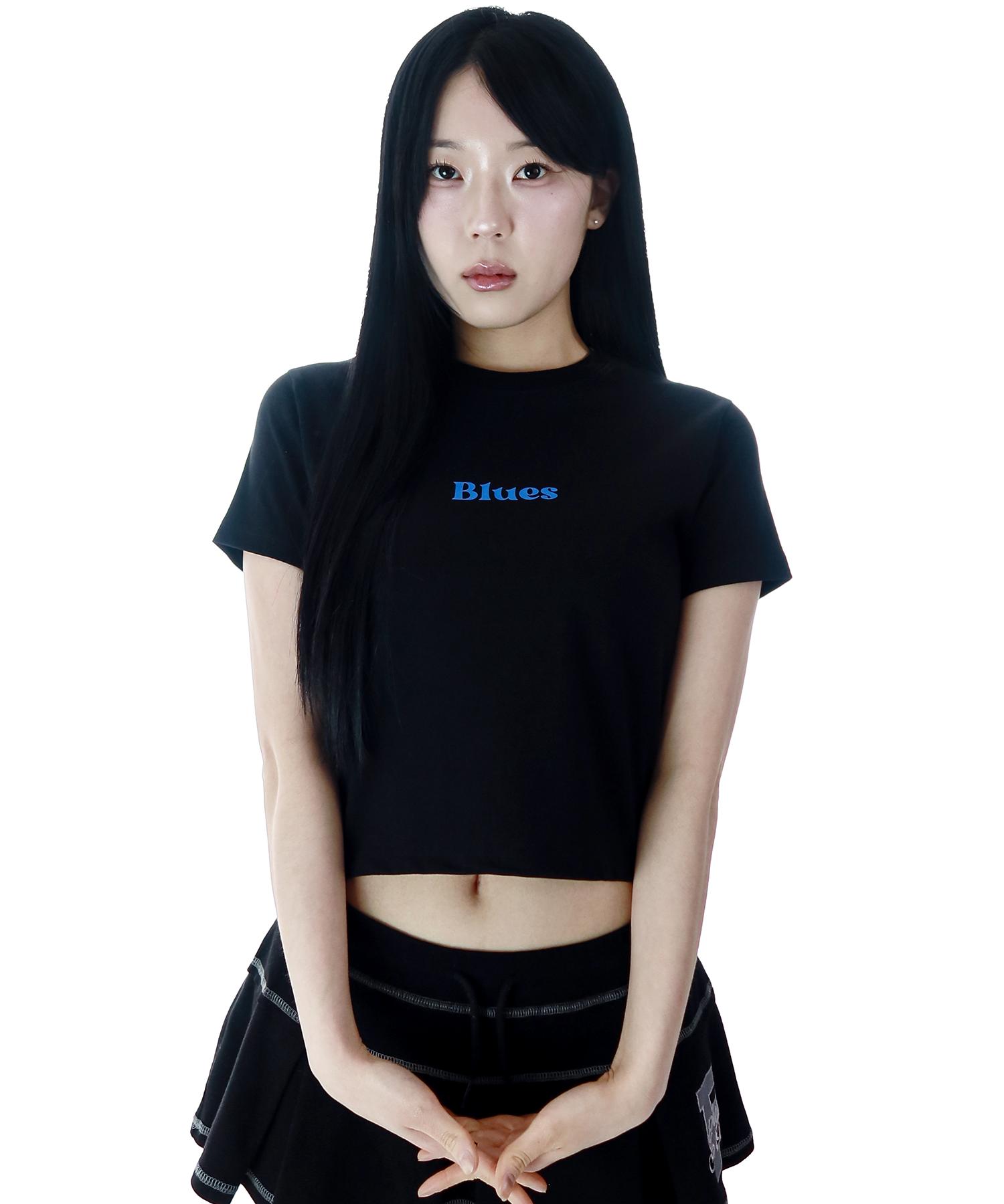 Just Haeng Blues Lettering Black Crop Top Free