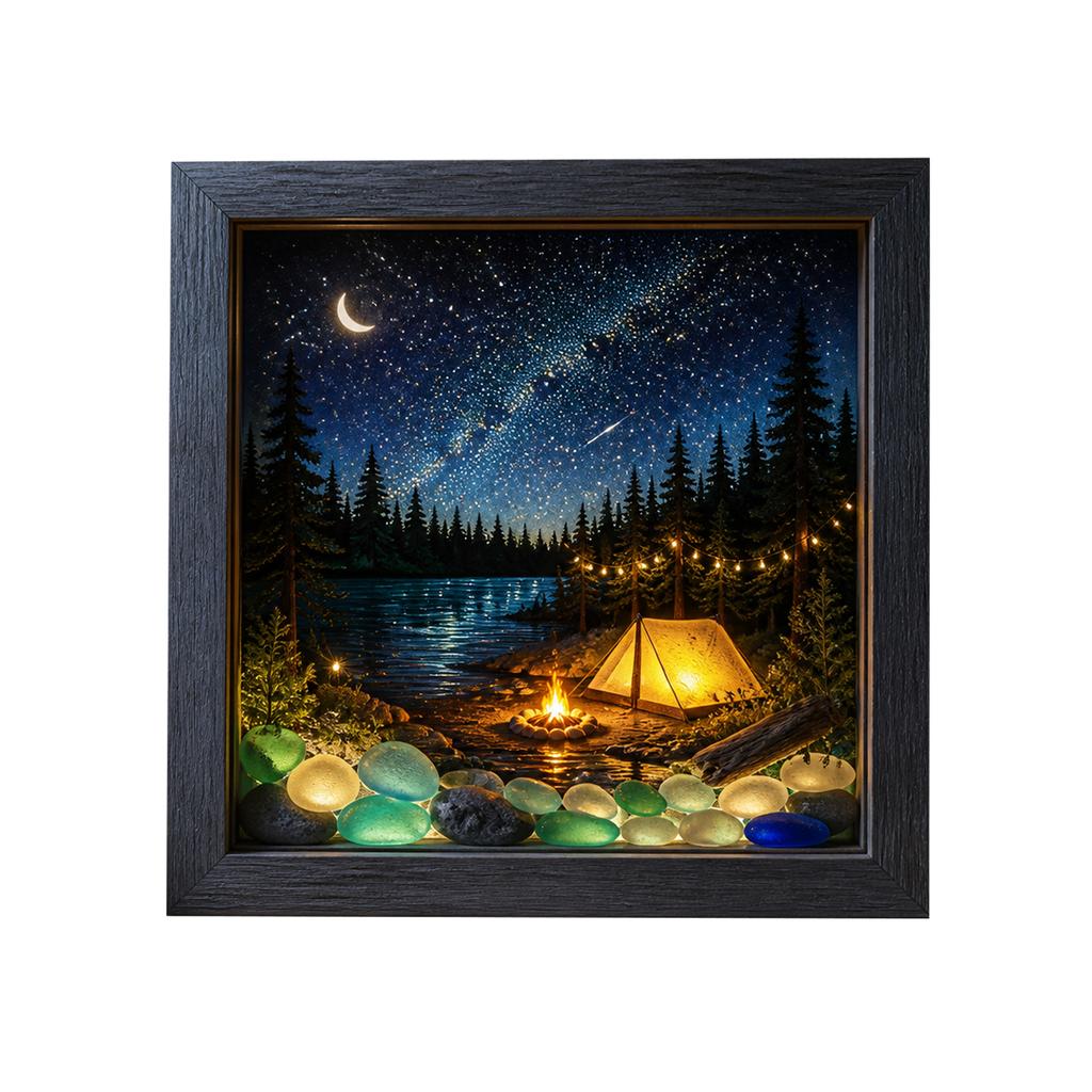 Sea Glass Night Light Painting 21.521.5 - Button Cell Battery Operated Decorative for Bedroom Living Room
