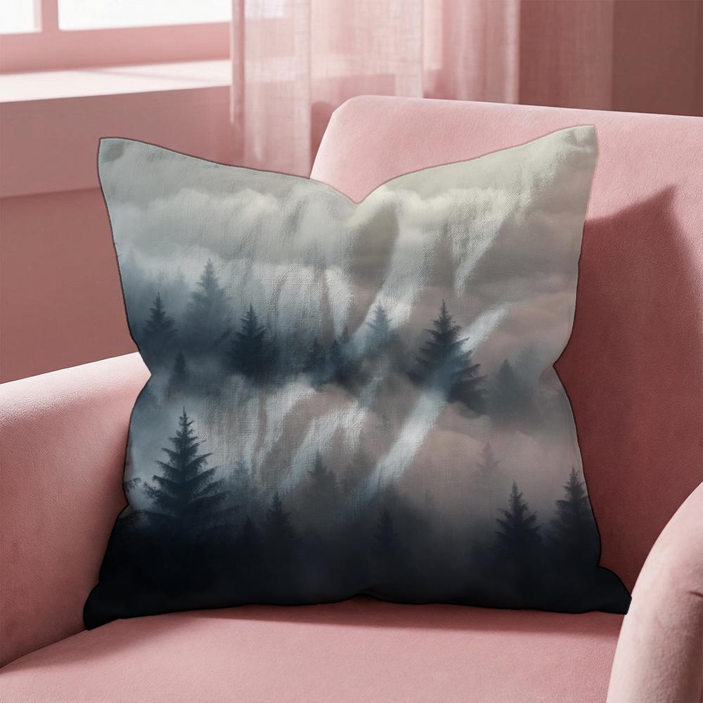Foggy Forest Mountain Landscape Cushion Cover Multi-Scene Pillow Cover for Home & Car - Reversible, Soft & Durable for Daily Use