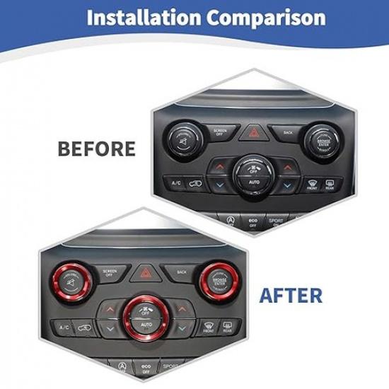 for Charger Volume AC Switch Knob Trim Ring Cover for 2011 up Red Interior Acces