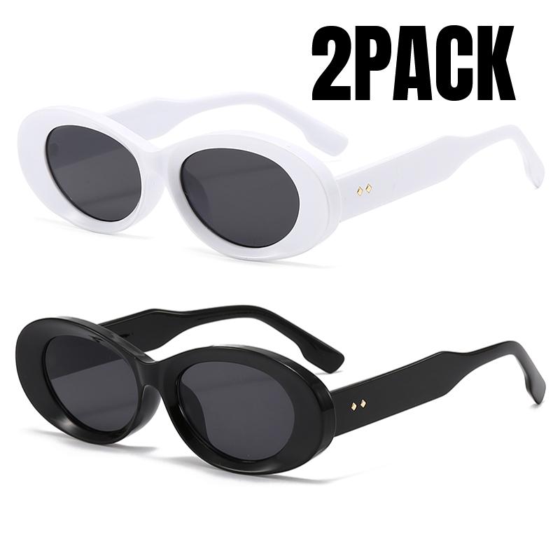 2PACK Versatile Fashion Sunglasses New Oval Frame Sun Glasses Retro Small Frame Eyeglasses Y2K Street Po Glasses Female