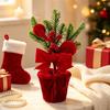 Christmas Shelf Ornament Fabric Potted Plant Table Decoration for Entryway Tables, Desk Styling and Holiday Dining Rooms Home