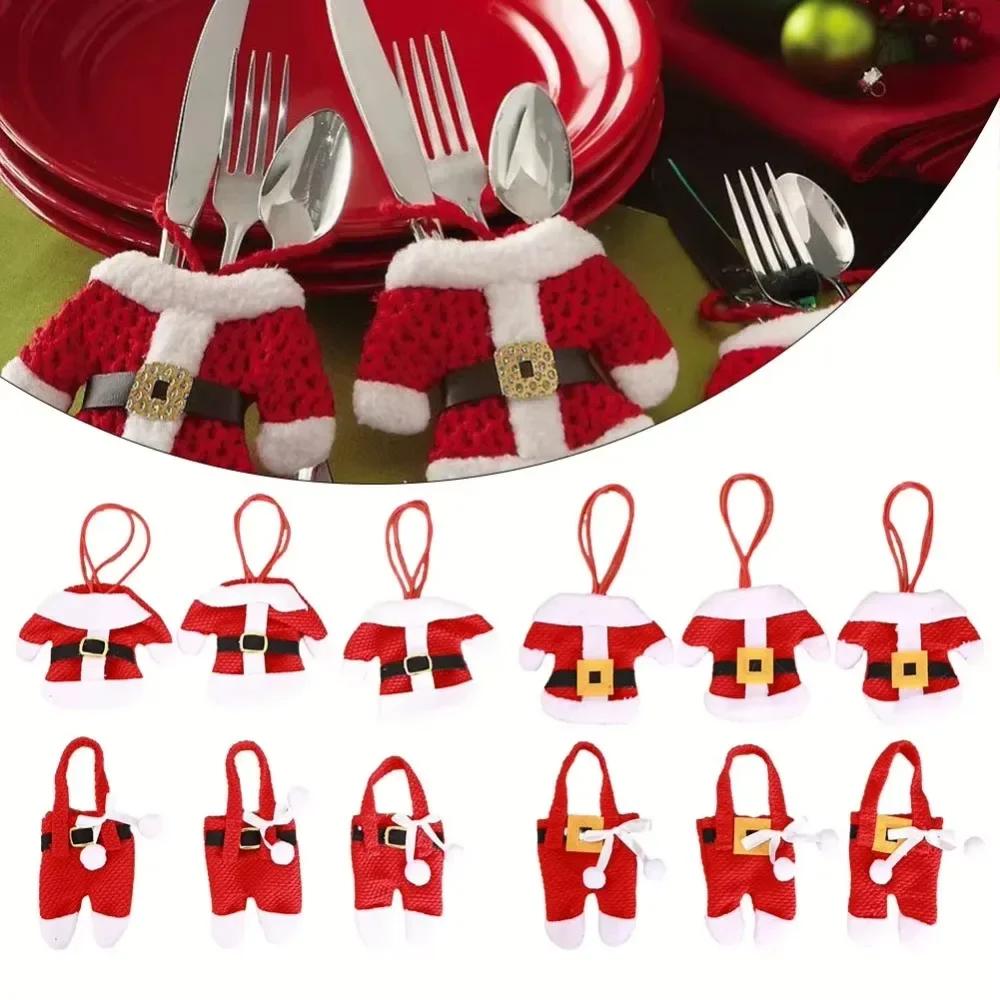 Enhance Your Dinner Table's Festive Atmosphere with 3 Sets of Spoon Fork Bag Skirt Pant Cutlery Holders Christmas Table Decor