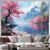 Japanese Sakura Blossom Tapestry Wall Art Home Decor Large Mountain Landscape Print Spring Festival Cherry Blossom Aesthetic 180