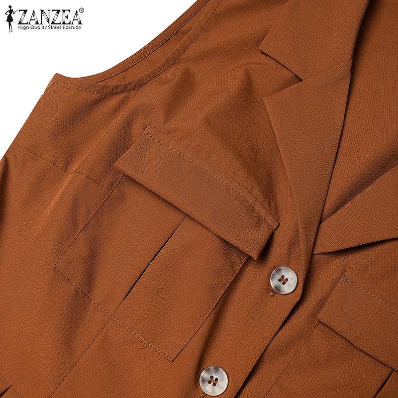 ZANZEA Women Summer Turn Down Collar Casual Sleeveless Long Dress