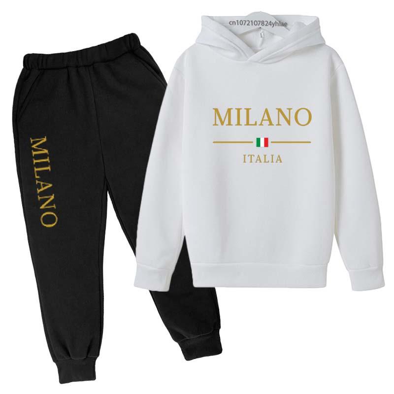 Kids Fashion Brand Letter Print 2pcs Pullover Hoodie+Pants Tracksuits 2-13 Years Boys Girls Casual Outfits Children Clothes Sets