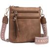 Women’s PU Leather Crossbody Bag Wide Woven Strap Multi Pocket Shoulder Bag Large Capacity Casual Messenger Purse