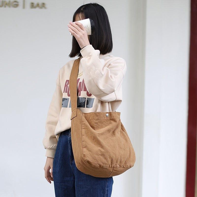 Spacious Japanese Vintage Washable Tote Bag Stylish Canvas Shoulder Bag For Women