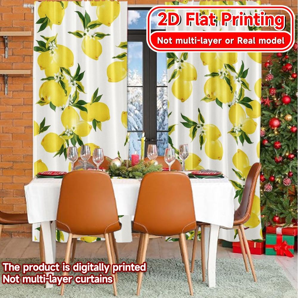 Set Of 2 Flat Printing Curtains Without Rod Lemon Pattern Popular Drapes Festival Versatile Polyester Fabric Curtain