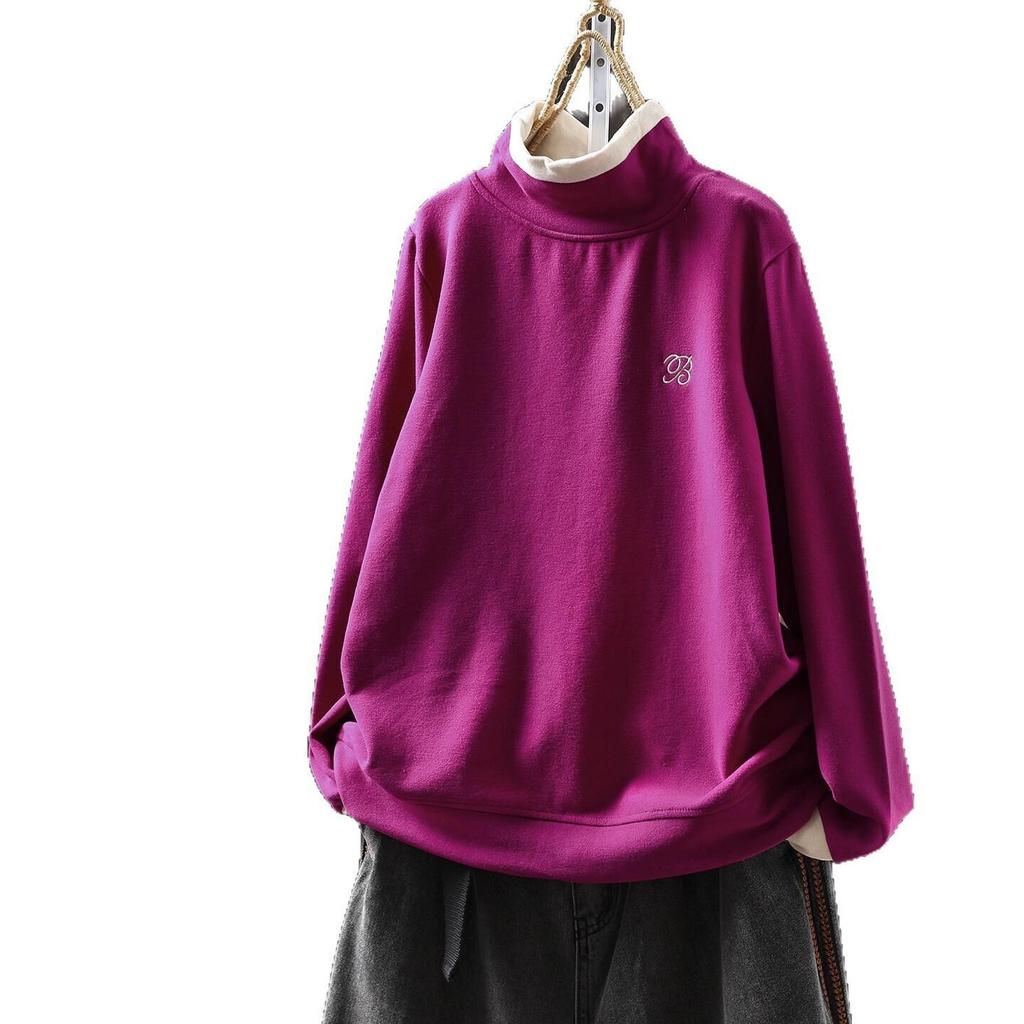 Women's 2025 Stylish Half-High Collar Sweatshirt, Autumn Fashion for Petite Figures, Chic Casual Fleece Long Sleeve Base Layer.