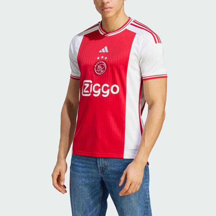 Adidas Ajax Amsterdam 23/24 Home Letter Print Colorblock Short Sleeve Soccer Jersey Men Tops Dark-Red HZ7725