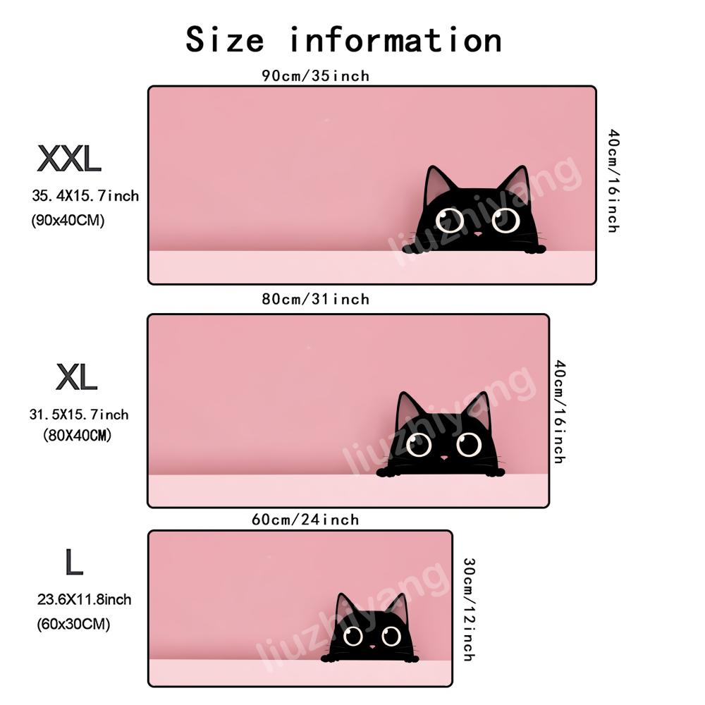 Cute Black Cat Mouse Pad Large Computer Office Game Table Mat Rubber AntiSlip Stitched Edge Keyboard Mats 90x40 Xxl Desk Pads