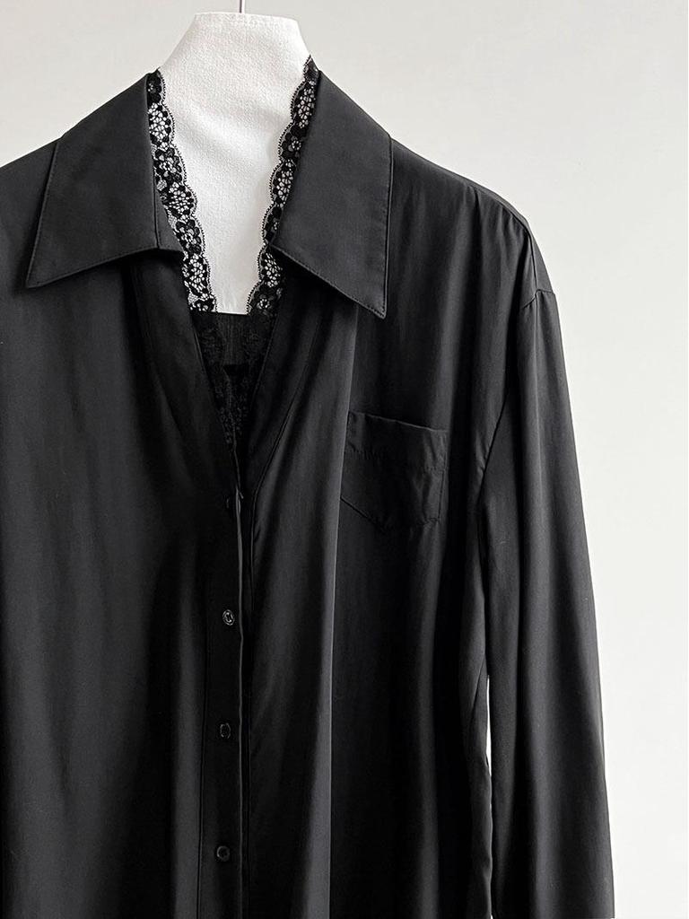 LUXI High-End French Polo Collar Lace Patchwork Women's Shirt - Spring New Arrival Temperament Top