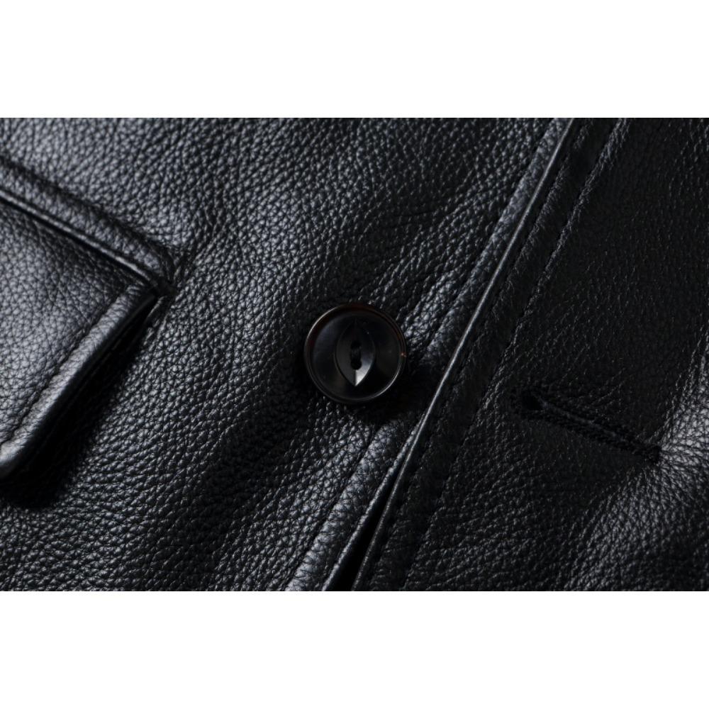 Chinese Size Men Leather Coat Genuine Soft Cowhide Leather Classic Turn Down Collar Leather Jackets For Men Clothing Autumn