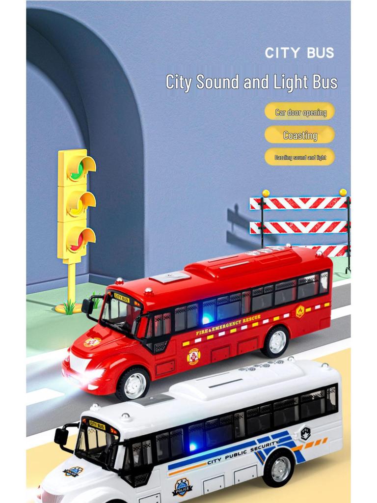 Children's Double-Decker Bus Toy: Convertible Police/Sightseeing Model with Openable Doors, Sound, Light & Inertial Motion