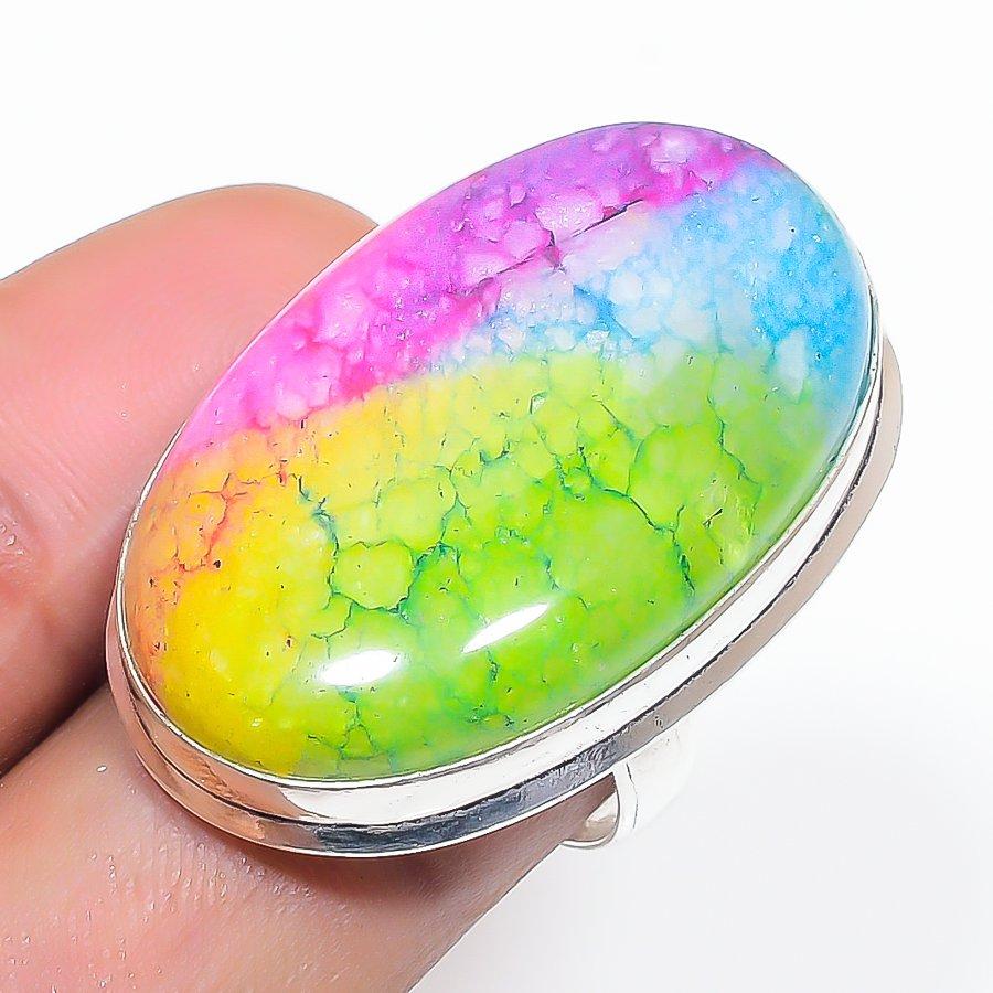 

Natural Rainbow Solar Quartz 925 Sterling Silver Jewelry Ring Size 6 c7G10