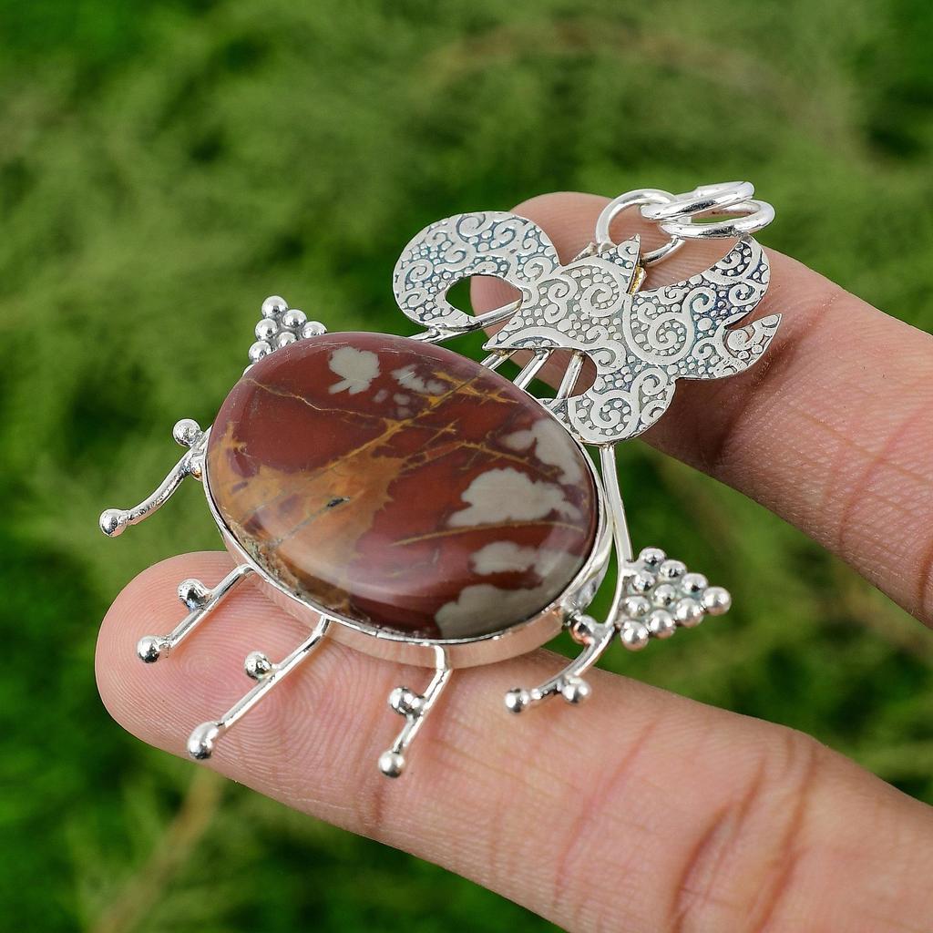 Noreena Jaspis Edelstein 925 Sterlingsilber Art Deco Lünette Hochzeit Ehefrau Anhänger