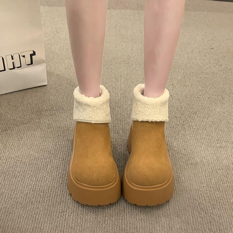 Explosive velvet cotton shoes wasteland wind chic niche thick-soled retro maroon snow boots women's new winter
