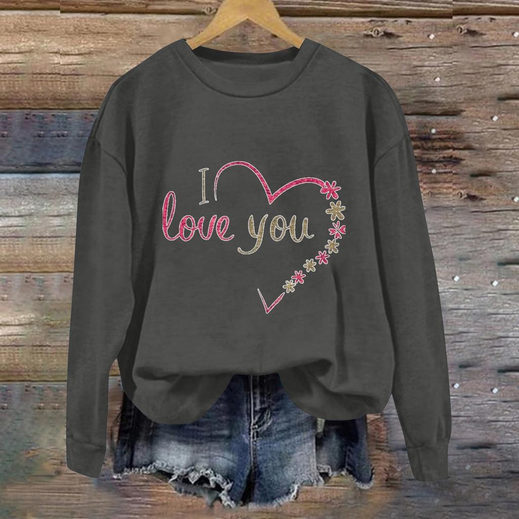 Damenmode Langarm Print Rundhals Pullover Top