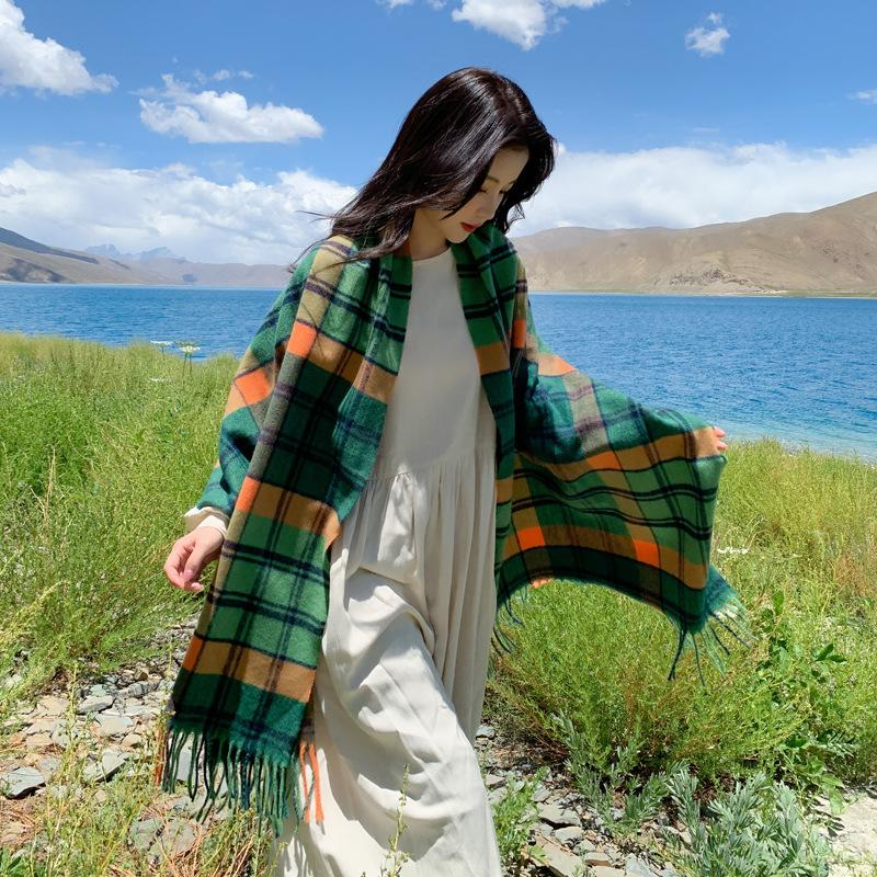 Scarf women's new imitation cashmere classic versatile plaid shawl winter thickened warm student scarf