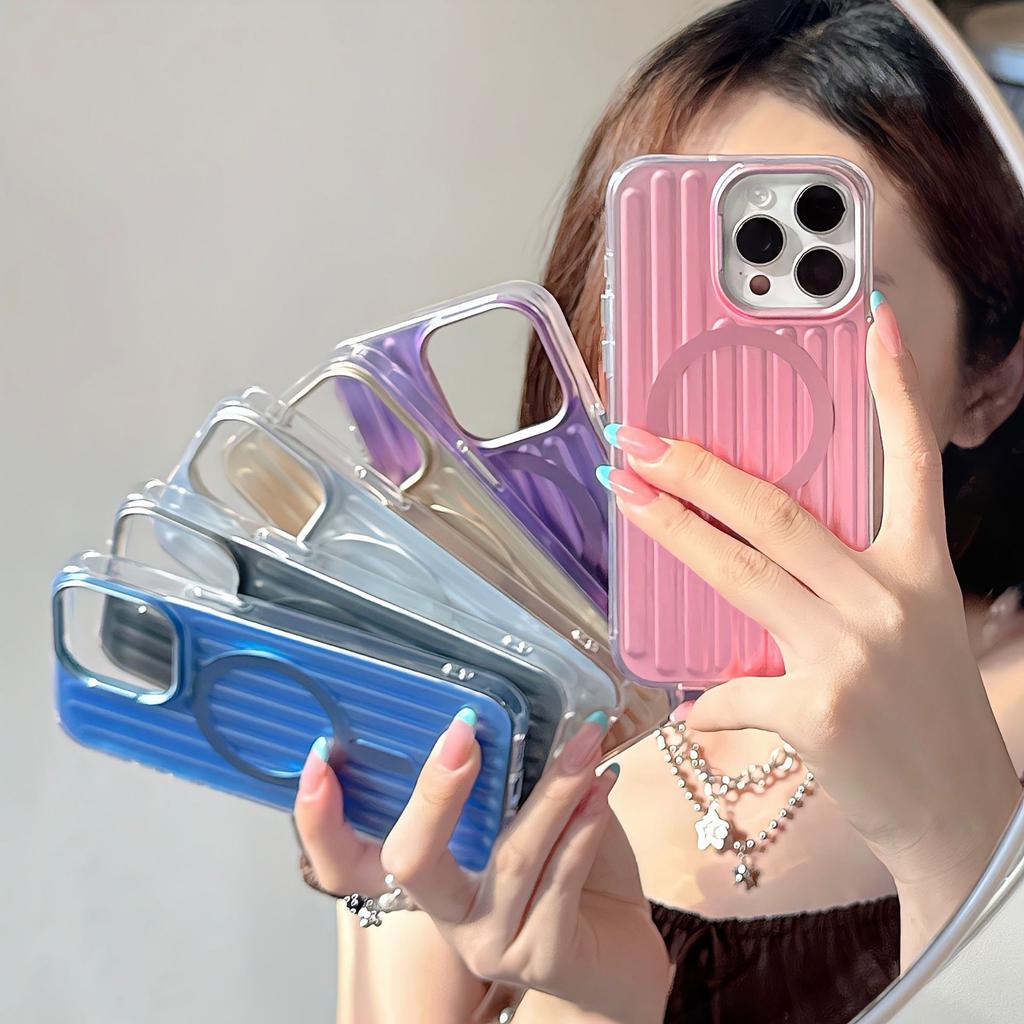 Business 3D Corrugated Stripe Stylish Luggage Phone Case for IPhone 17 16 15 14 Pro Max for Magsafe Magnetic Shockproof Cover