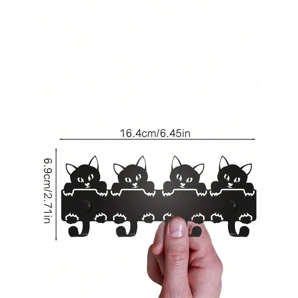 Black Metal Cat Hooks, Cute Kitten Wall Decor, Space Saving Wall Hooks for Hats Bags Towels, Entryway Bedroom Office Organization
