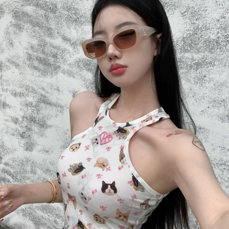 Women's Top Animal Print Halterneck Slim Sleeveless Tank Top