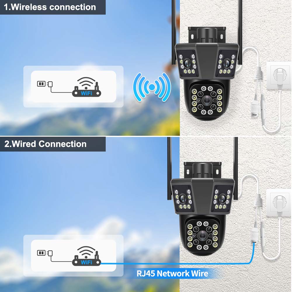 12MP 6K HD WiFi IP 8X Zoom Three Lens Security Protection PTZ Camera Auto Tracking Wifi Surveillance Cameras 4K CCTV Cam