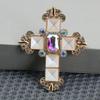 Vintage Glamorous Rhinestone Cross Brooch with Teardrop & Square Accents - Golden-Tone Metal Unisex Corsage Pin for Suits, Dresses, Christmas, Graduat