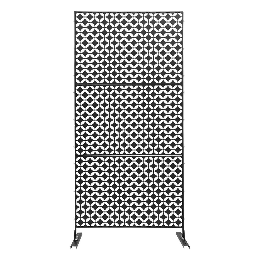 Black Freestanding Privacy Fence Screen 35x75in Laser-Cut 3-Panel Outdoor Partition for Garden Deck Room Devider