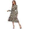 Dress Women's New Autumn and Winter Hot Sale Long-sleeved Printed Stand-up Collar Ruffle Edge Skirt Spot