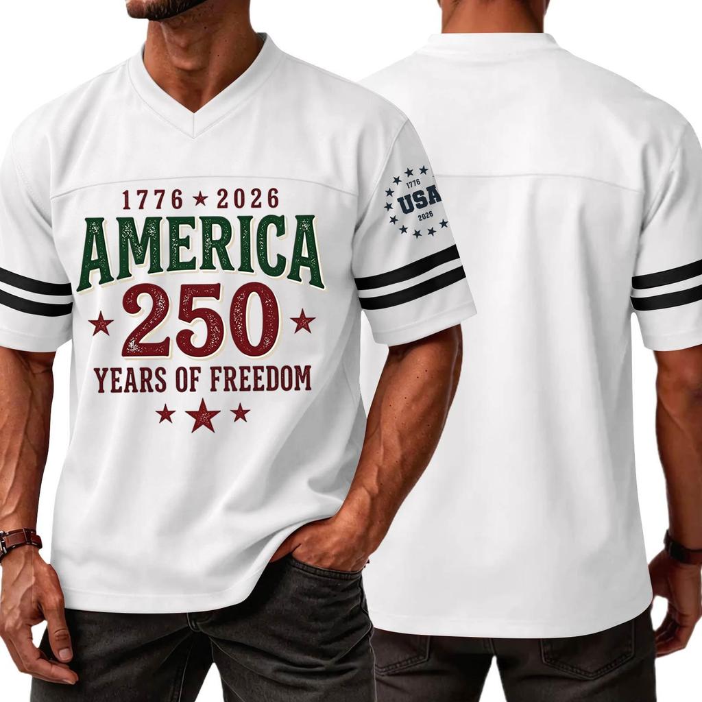 Casual V Neck Short Sleeve Sports T Shirt America 250 Years of Freedom Independence Day Graphic Tee 1776 To 2026 Commemorative Top