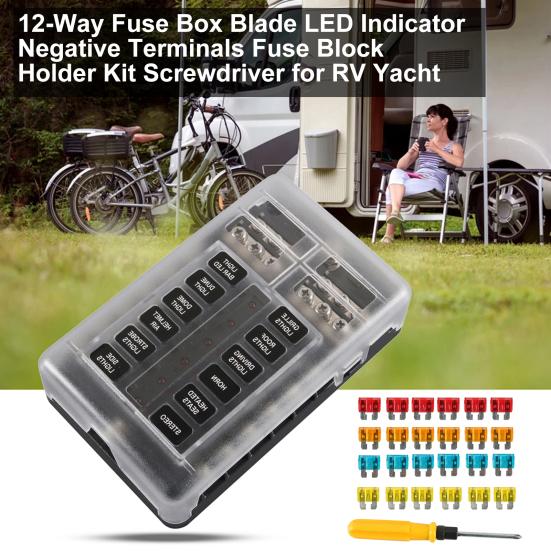 

Circuits Fuse LED Indicator Negative Terminals 12-Way 20A 15A 10A Blade