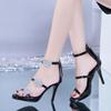 Sexy Pointy Water Drill Stiletto Shoes Sequins Show Thin Nightclub Word with Sandals Party Women's Shoes Box