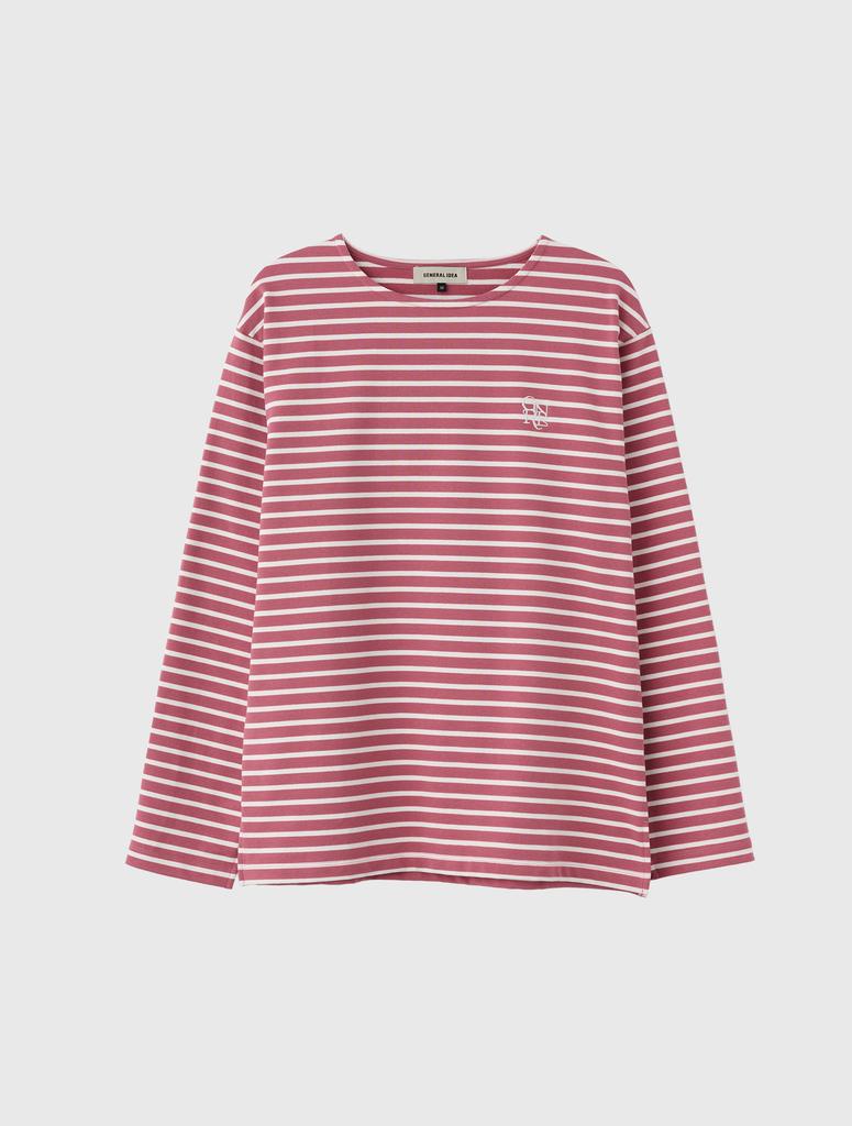 GENERALIDEA Unisex Long Sleeve Border T-Shirt [Mauve Pink] / Sbe1U01003