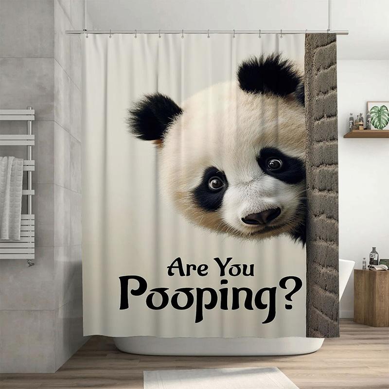 

Are You Pooping Shower Curtain With Adorable Panda Face Bathroom Decor For Home Improvement W60H190(CM)-1 Pcs