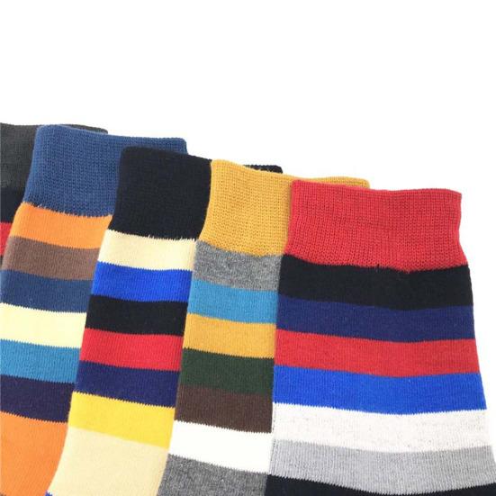Calzini da uomo a righe colorate, a tubo medio, elastici, morbidi, in cotone, per la moda primavera autunno