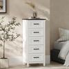 Narrow and Tall Bedroom Chest of Drawers with Wood-Effect Top Dresser for Small Spaces 45x35x106 Cm White