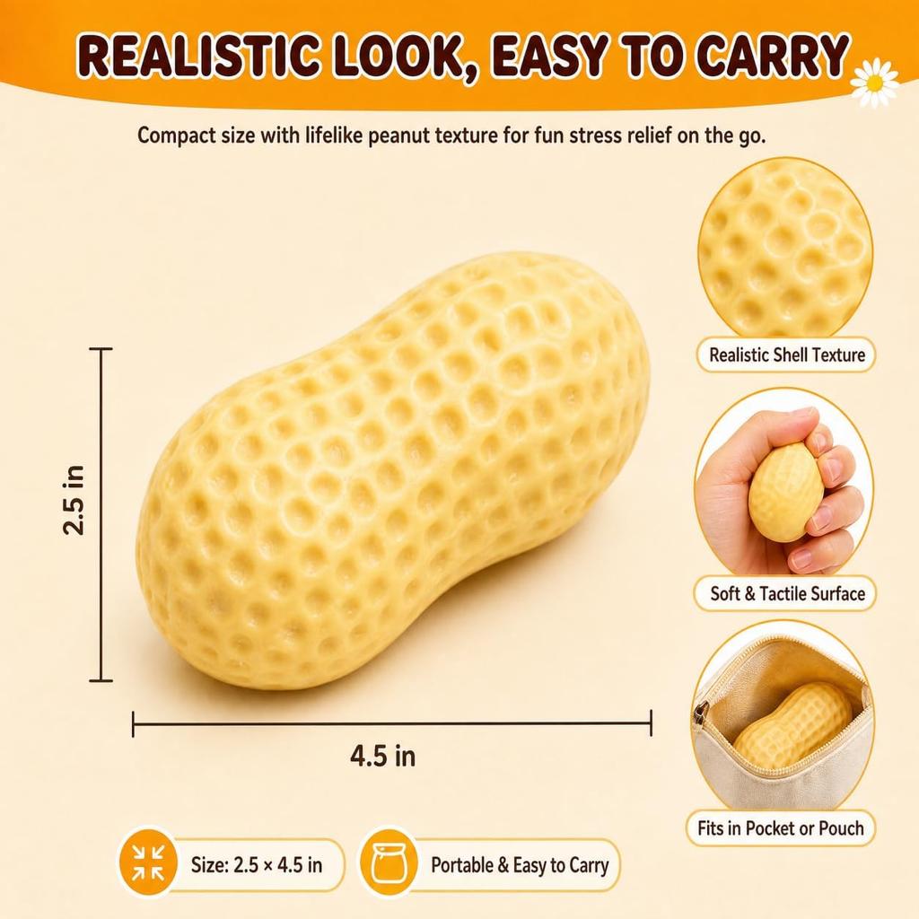 ASMR Crunchy Peanut Squishie Stress Ball - Sensory Play Fidget Toy