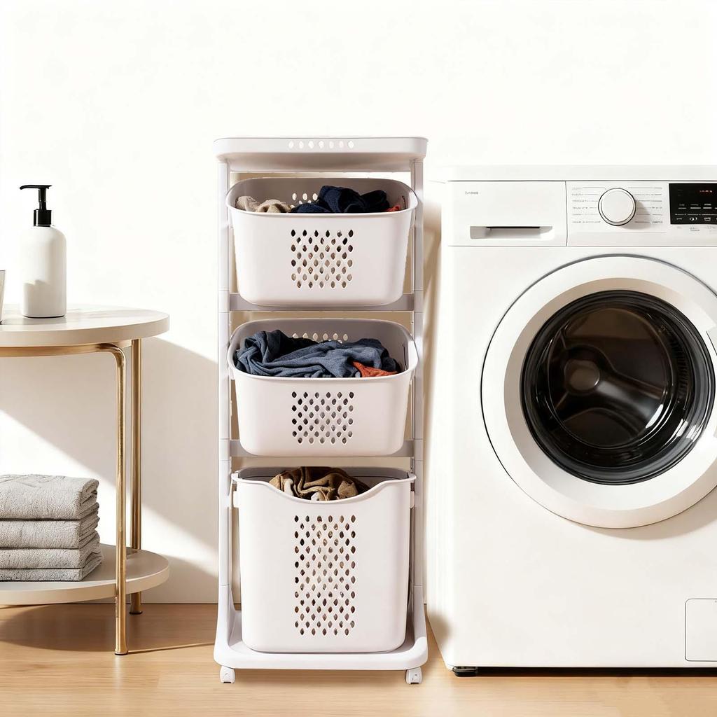 Laundry Hampers, 3 Tier Laundry Baskets Dirty Clothes Hamper with Wheels for Home, Dorms, Laundry Room and Apartment