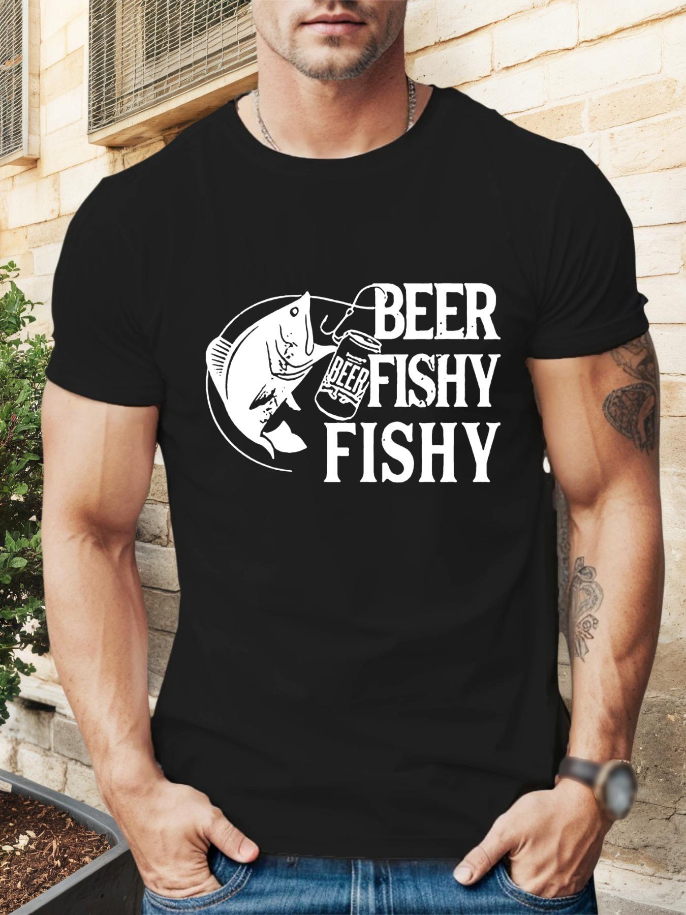 Beer Fishy Graphic T-shirt - Casual Summer Tee with Fish & Beer Mug Design XL