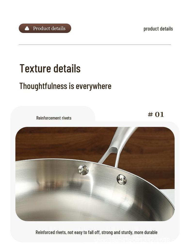 304 Stainless Steel Non-Stick Wok Frying Pan for Pan-Frying Steak, Three-Layer Steel